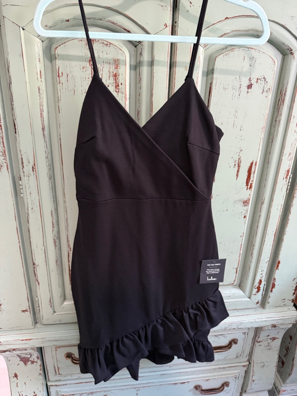 Lulu's Black Spaghetti Strap Ruffle-Hem Mini Dress